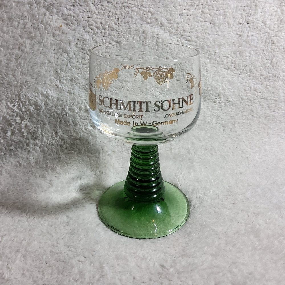 German Schmitt Sohne Glass Green Ribbed Stemmed Wine Goblets Cups Chalice
